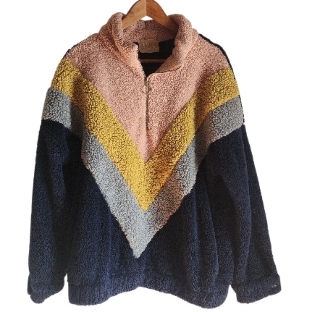 Judith March Multicolor Chevron Sherpa Quater‎ Zip Sweater Sz L